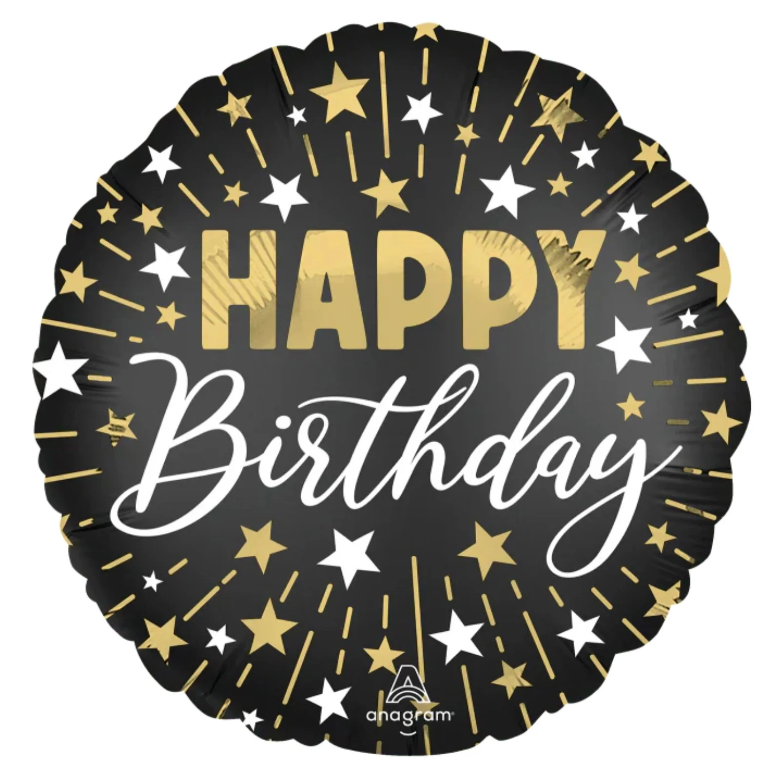 18" Satin Black/Gold Happy Birthday Balloon