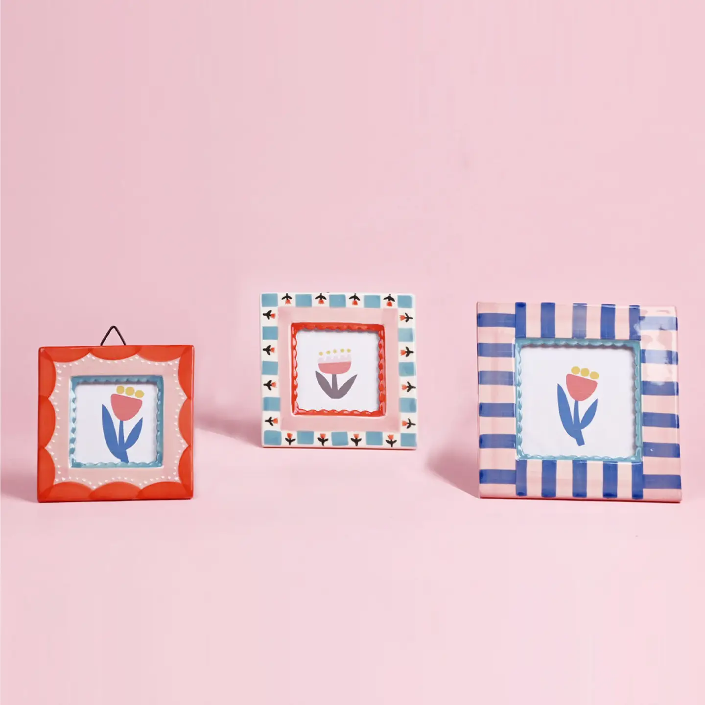 ChagoArt Ceramic Hand-Painted Frame - Blue/Pink Stripe - Image 2