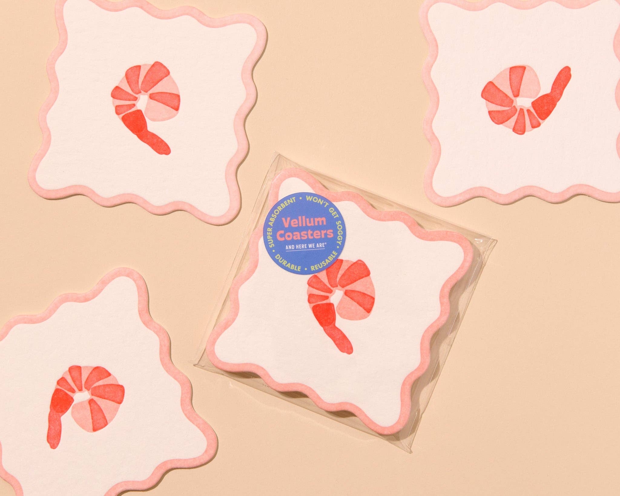 Crudite Letterpress Vellum Coasters - Shrimp (Set of 4) - Image 3