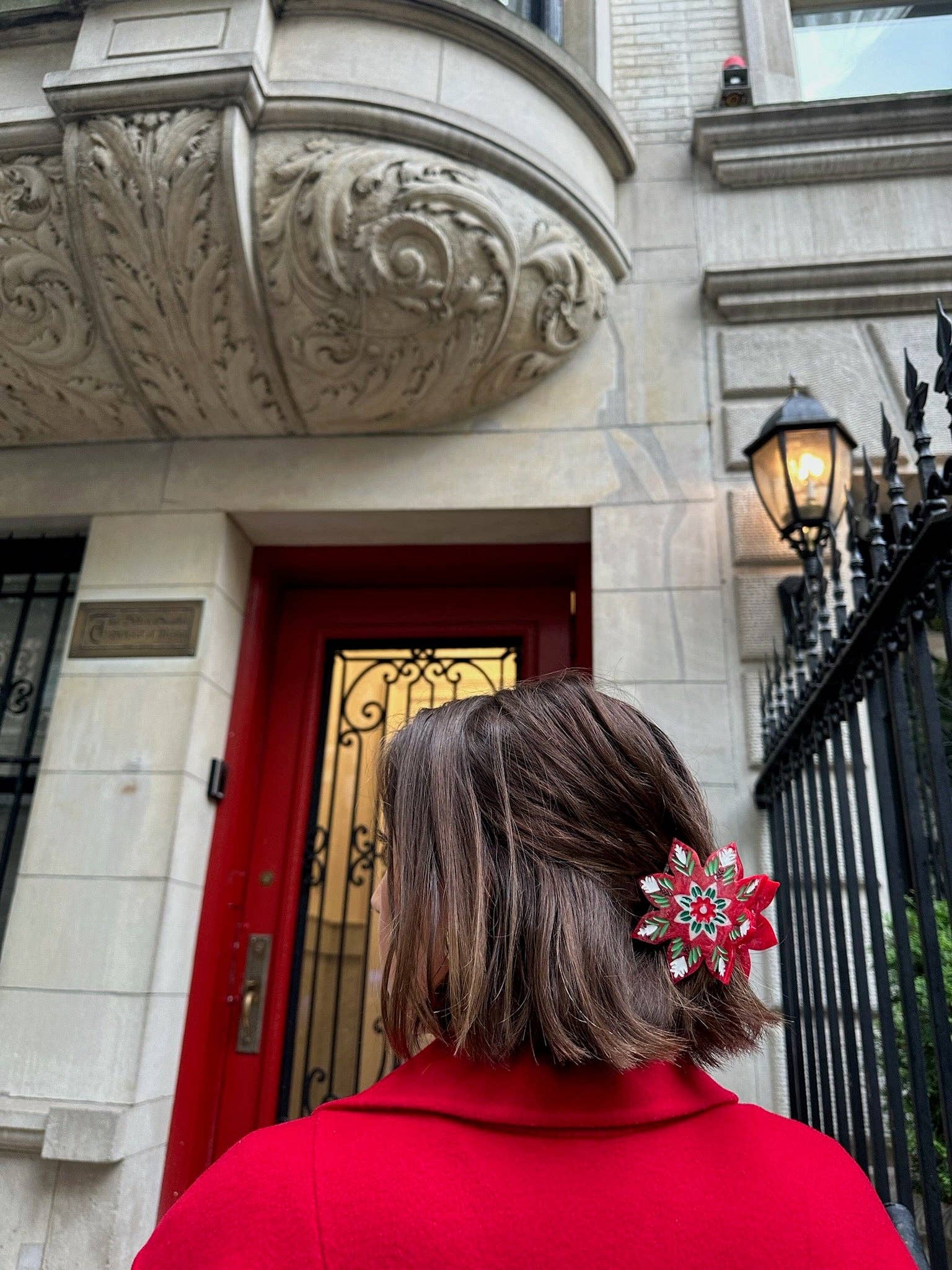 Hand-painted Christmas Flower Hair Clip - Image 3