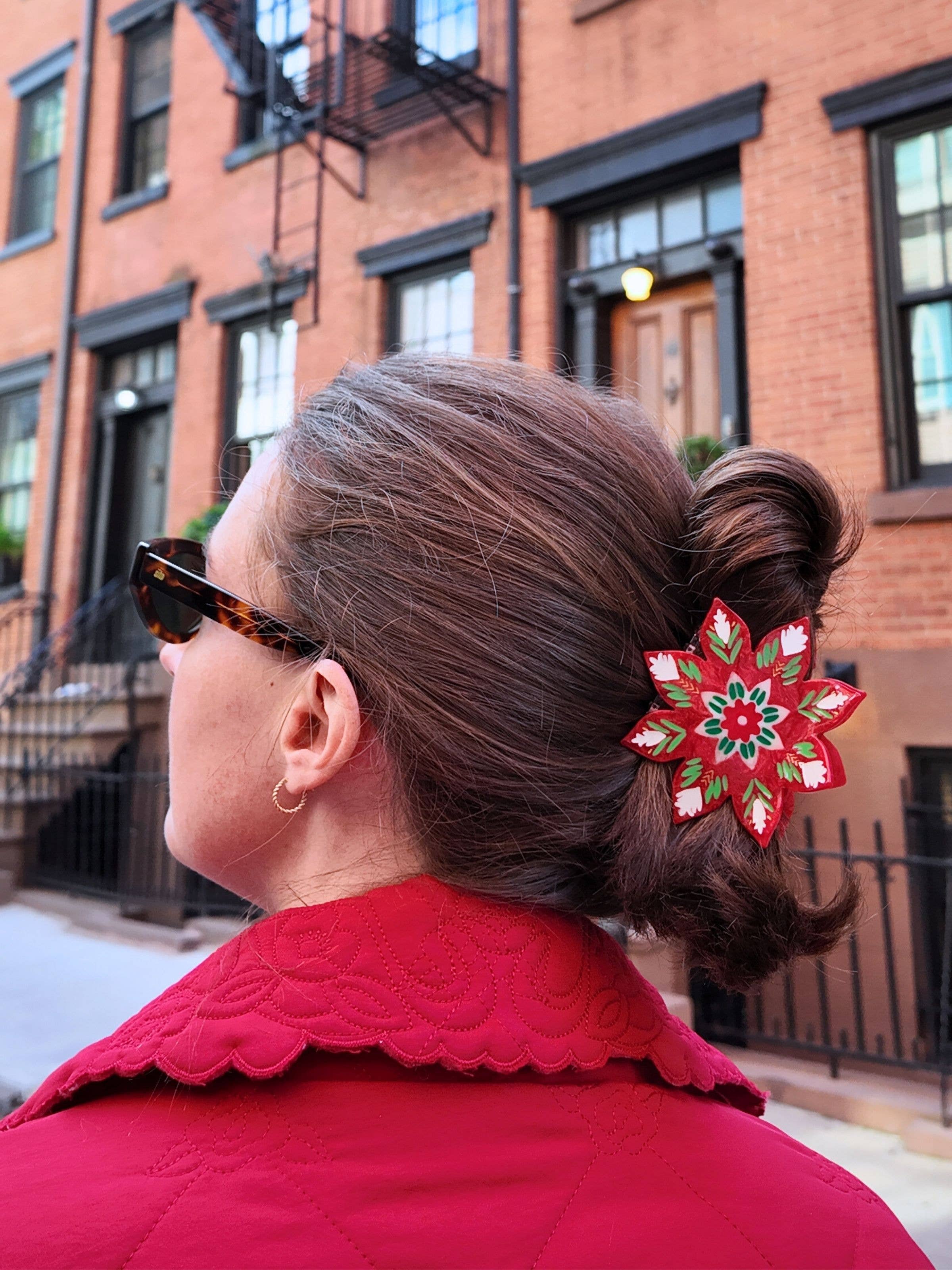 Hand-painted Christmas Flower Hair Clip - Image 4