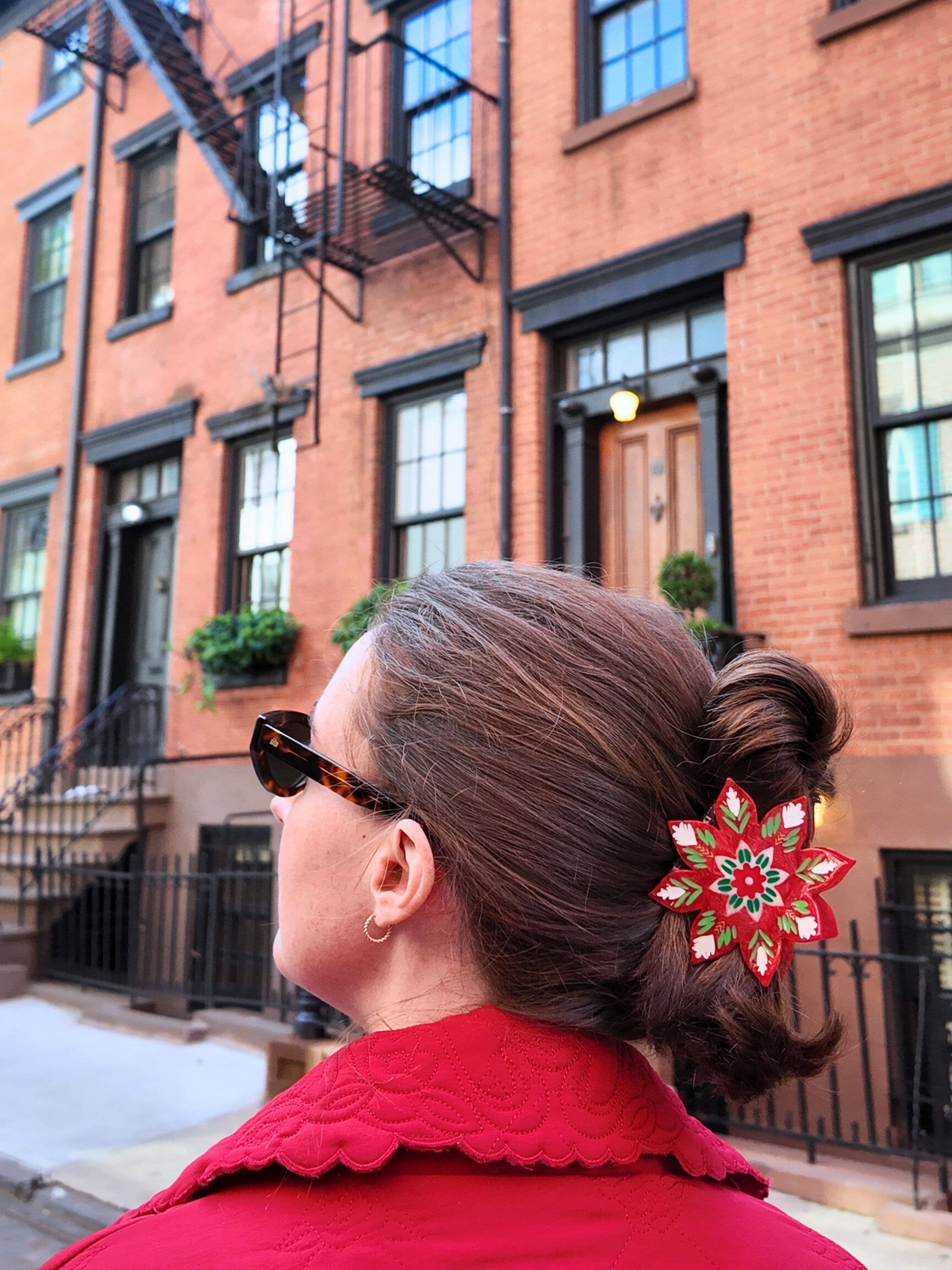 Hand-painted Christmas Flower Hair Clip - Image 5