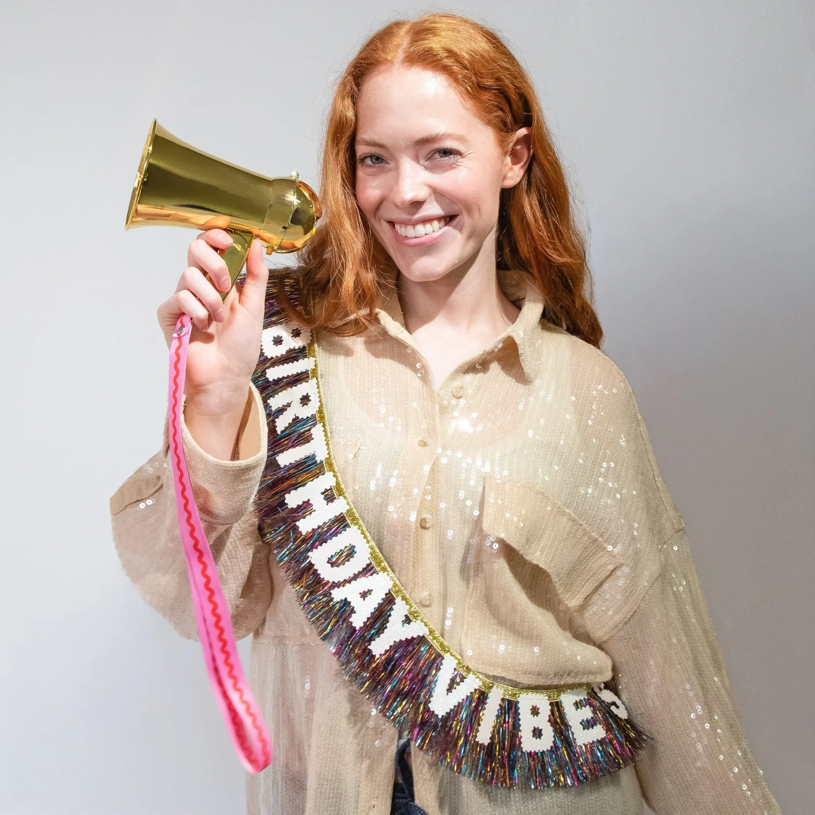 Packed Party Birthday Vibes Tinsel & Glitter Sash - Image 2
