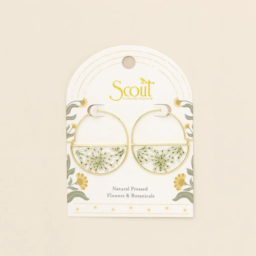 Scout Curated Wears Pressed Flower Hoop Earring - White Lace Flower - Image 2